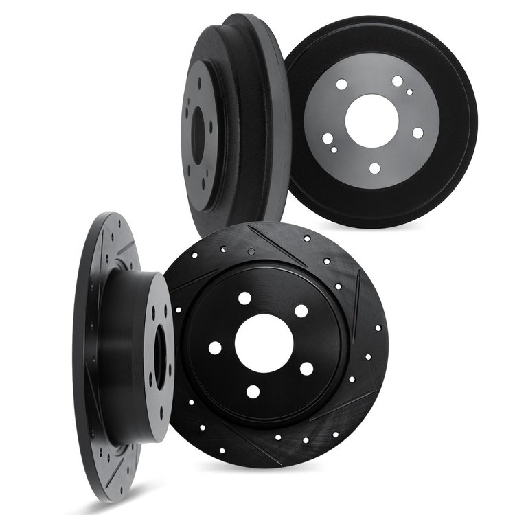 8004-19003 Drilled/Slotted Brake Rotors & Drums Kit [Black], 1990-1992 Daihatsu, Position: Front and Rear