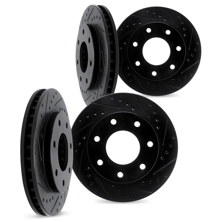 8004-54154 Drilled/Slotted Brake Rotors [Black], 2010-2011 Ford/Lincoln/Mercury/Mazda, Position: Front and Rear