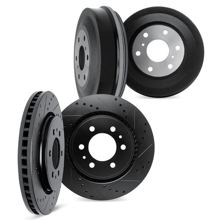 8004-92035 Drilled/Slotted Brake Rotors & Drums Kit [Black], 2008-2017 Mitsubishi, Position: Front and Rear