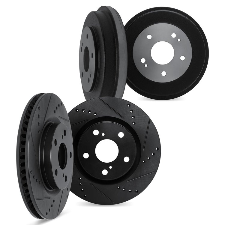 8004-92061 Drilled/Slotted Brake Rotors & Drums Kit [Black], 2003-2017 Audi/Volkswagen, Position: Front and Rear