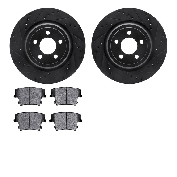 8202-39032 Drilled/Slotted Rotors w/Heavy-Duty Brake Pads Kit [Silver], 2006-2014 Mopar, Position: Rear