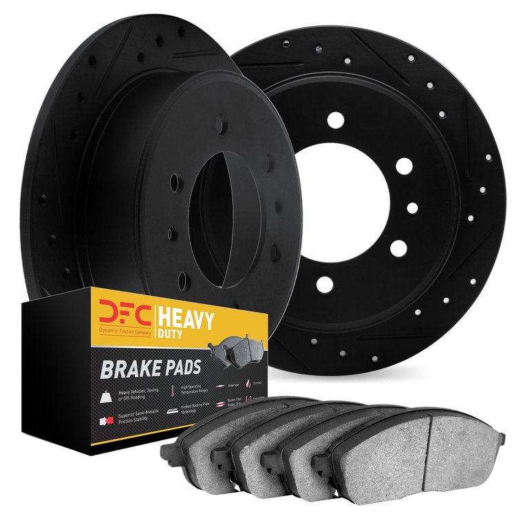 8202-40061 Drilled/Slotted Rotors w/Heavy-Duty Brake Pads Kit [Silver], 2007-2018 Multiple Makes/Models, Position: Rear