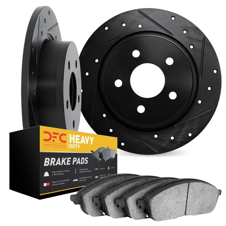 8202-40148 Drilled/Slotted Rotors w/Heavy-Duty Brake Pads Kit [Silver], 2014-2021 Mopar, Position: Rear