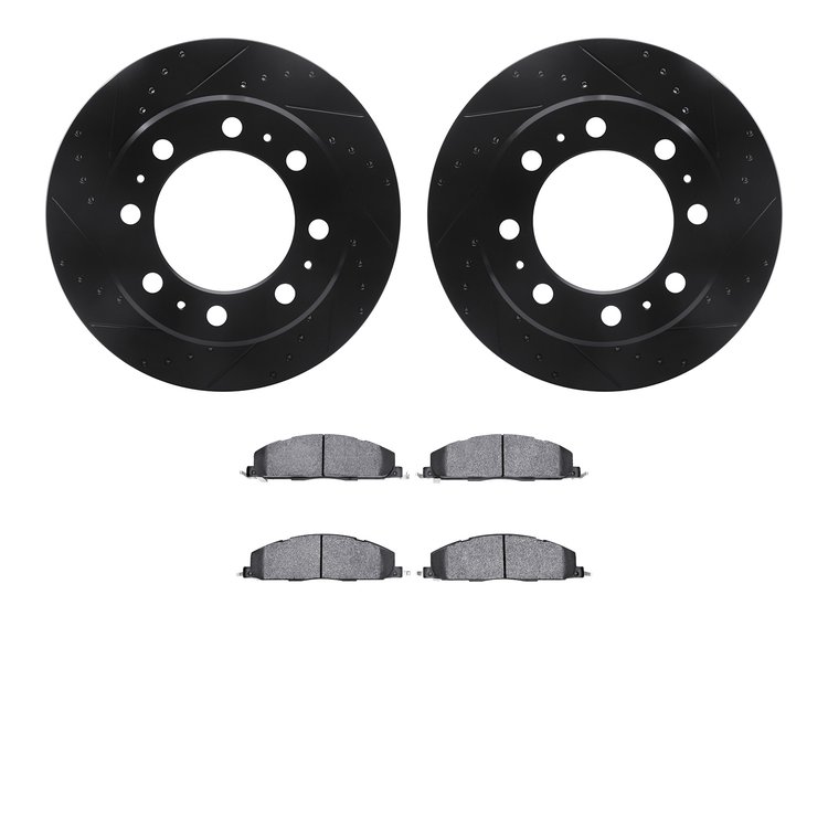 8202-40152 Drilled/Slotted Rotors w/Heavy-Duty Brake Pads Kit [Silver], 2009-2018 Mopar, Position: Rear