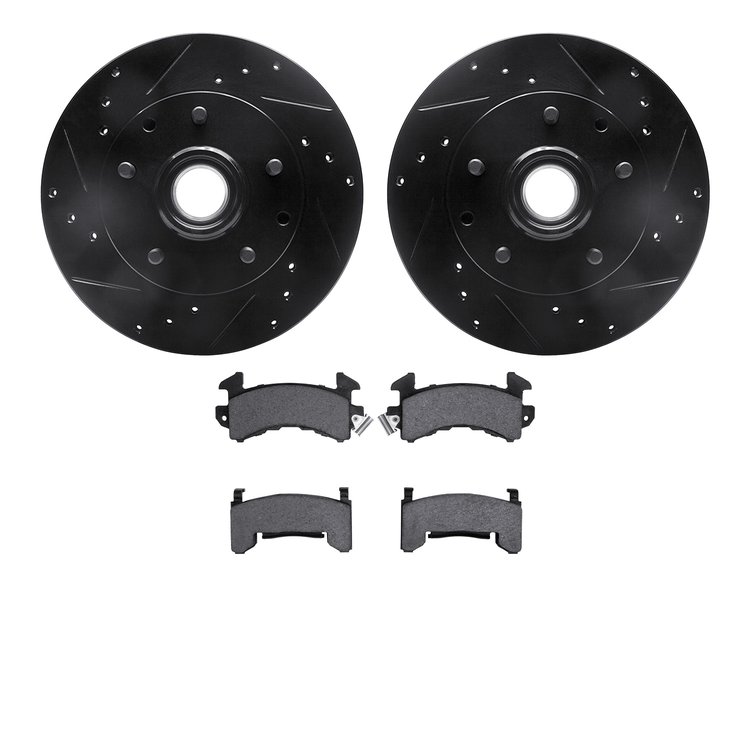 8202-48027 Drilled/Slotted Rotors w/Heavy-Duty Brake Pads Kit [Silver], 1991-2003 GM, Position: Front