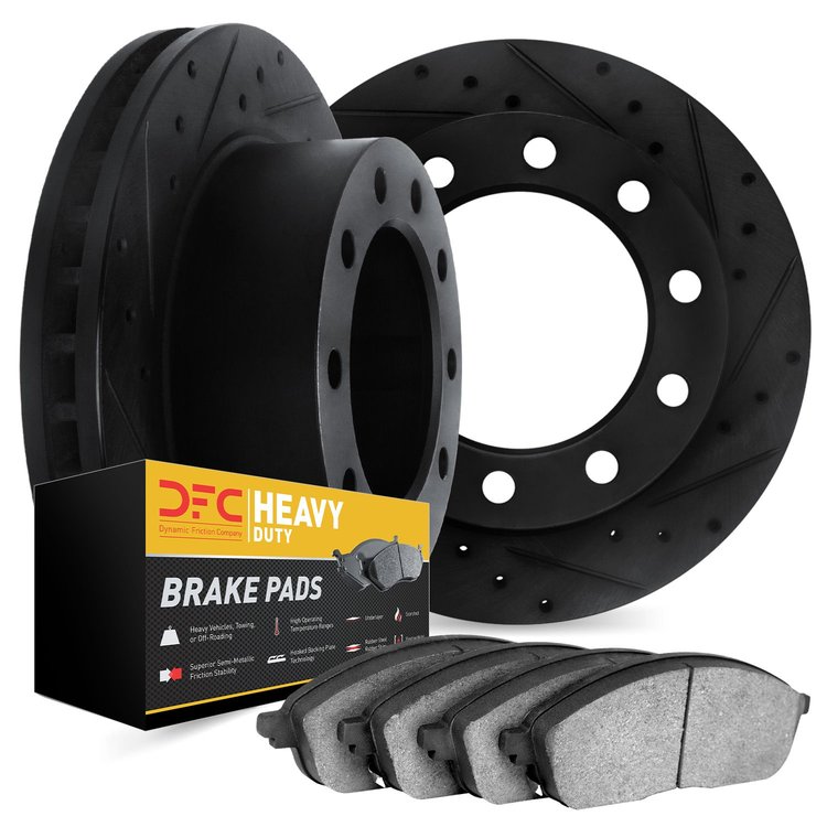 8202-48043 Drilled/Slotted Rotors w/Heavy-Duty Brake Pads Kit [Silver], 1994-2005 Multiple Makes/Models, Position: Rear