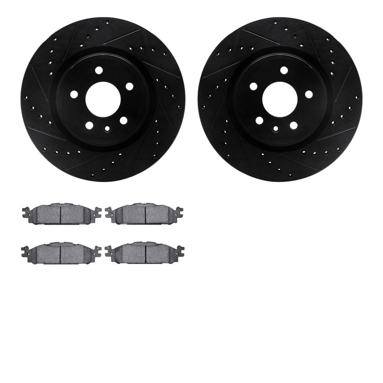 8202-54002 Drilled/Slotted Rotors w/Heavy-Duty Brake Pads Kit [Silver], 2009-2010 Ford/Lincoln/Mercury/Mazda, Position: Front