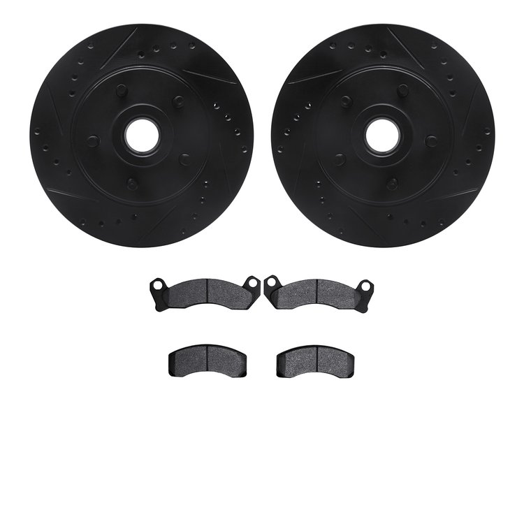 8202-55001 Drilled/Slotted Rotors w/Heavy-Duty Brake Pads Kit [Silver], 1987-1992 Ford/Lincoln/Mercury/Mazda, Position: Front