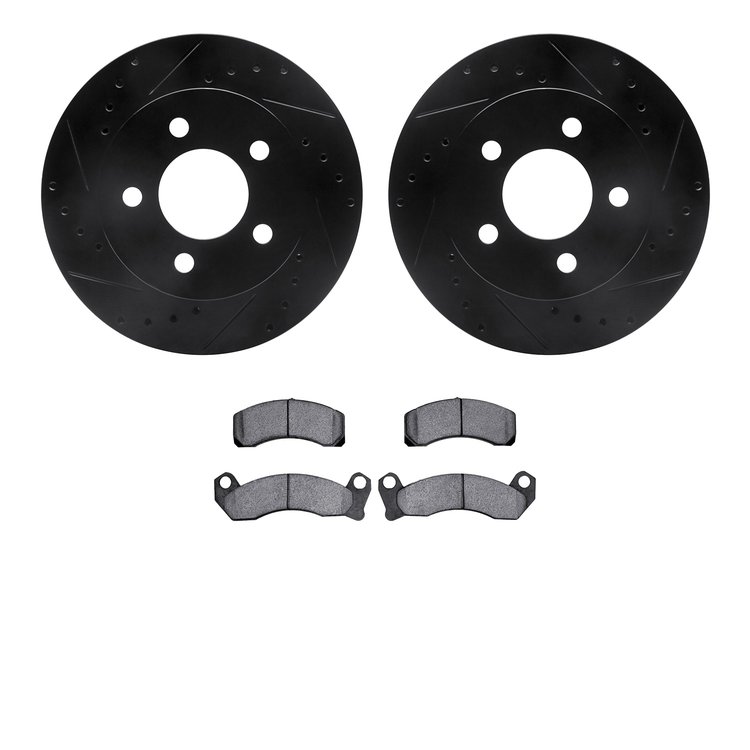 8202-56013 Drilled/Slotted Rotors w/Heavy-Duty Brake Pads Kit [Silver], 1991-1994 Ford/Lincoln/Mercury/Mazda, Position: Front