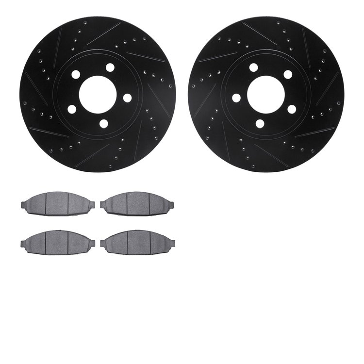 8202-56035 Drilled/Slotted Rotors w/Heavy-Duty Brake Pads Kit [Silver], 2003-2011 Ford/Lincoln/Mercury/Mazda, Position: Front