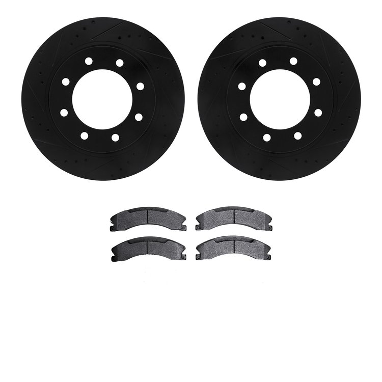 8202-67004 Drilled/Slotted Rotors w/Heavy-Duty Brake Pads Kit [Silver], 2012-2021 Infiniti/Nissan, Position: Front
