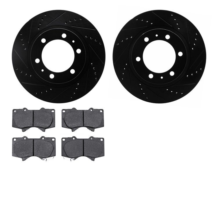 8202-76004 Drilled/Slotted Rotors w/Heavy-Duty Brake Pads Kit [Silver], Fits Select Lexus/Toyota/Scion, Position: Front