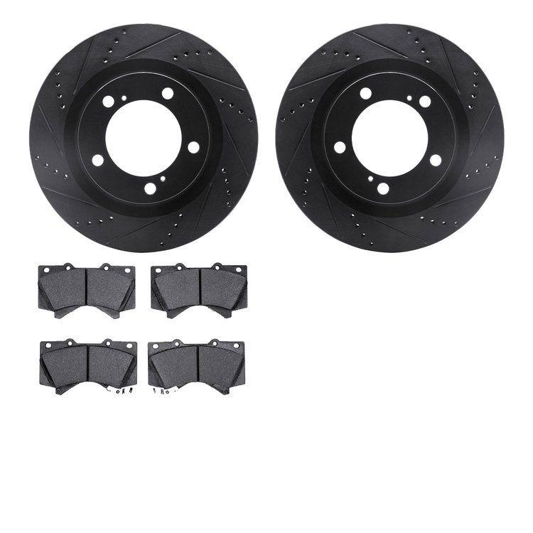 8202-76005 Drilled/Slotted Rotors w/Heavy-Duty Brake Pads Kit [Silver], Fits Select Lexus/Toyota/Scion, Position: Front