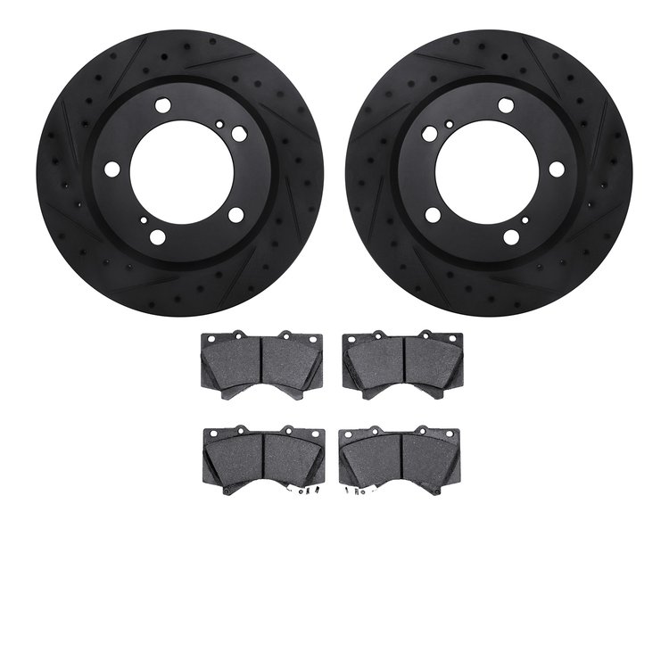 8202-76007 Drilled/Slotted Rotors w/Heavy-Duty Brake Pads Kit [Silver], 2008-2021 Lexus/Toyota/Scion, Position: Front