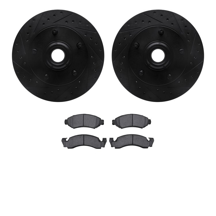 8202-99079 Drilled/Slotted Rotors w/Heavy-Duty Brake Pads Kit [Silver], 1973-1985 Ford/Lincoln/Mercury/Mazda, Position: Front