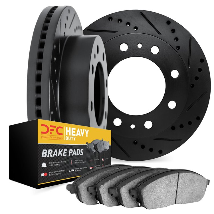 8202-99081 Drilled/Slotted Rotors w/Heavy-Duty Brake Pads Kit [Silver], 1973-1979 Ford/Lincoln/Mercury/Mazda, Position: Front