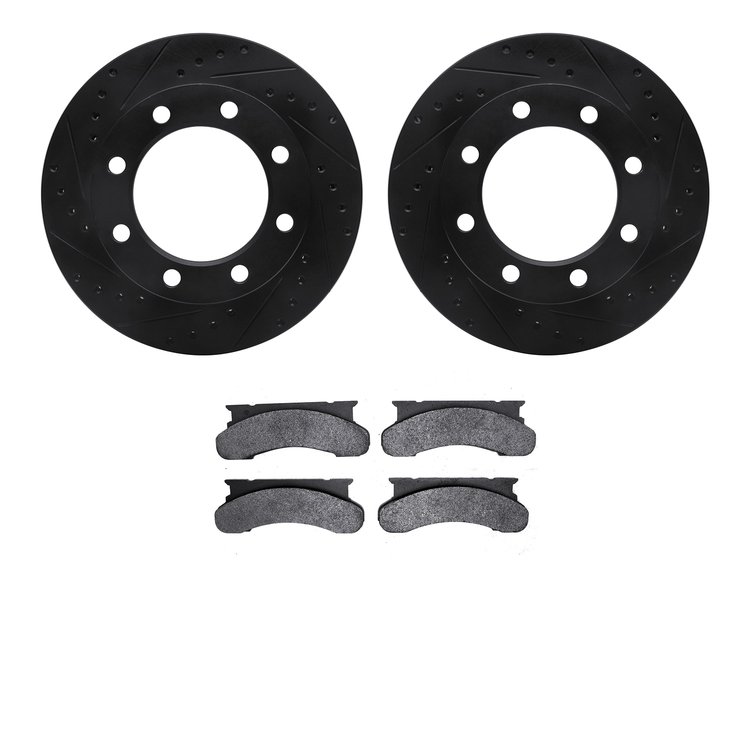 8202-99085 Drilled/Slotted Rotors w/Heavy-Duty Brake Pads Kit [Silver], 1976-1979 Ford/Lincoln/Mercury/Mazda, Position: Front