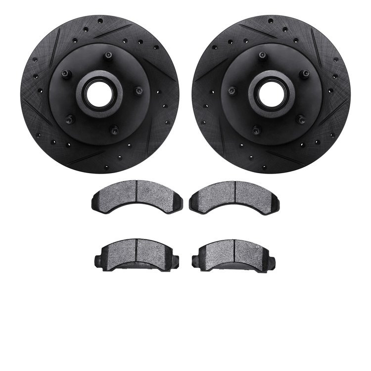 8202-99104 Drilled/Slotted Rotors w/Heavy-Duty Brake Pads Kit [Silver], 1991-1994 Ford/Lincoln/Mercury/Mazda, Position: Front