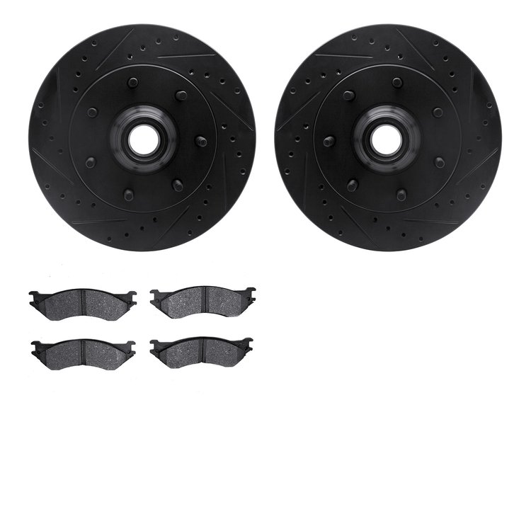 8202-99133 Drilled/Slotted Rotors w/Heavy-Duty Brake Pads Kit [Silver], 1997-2004 Ford/Lincoln/Mercury/Mazda, Position: Front