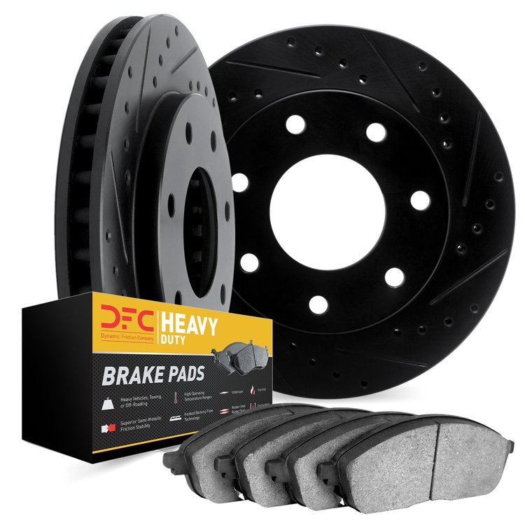 8202-99178 Drilled/Slotted Rotors w/Heavy-Duty Brake Pads Kit [Silver], 2004-2008 Ford/Lincoln/Mercury/Mazda, Position: Front