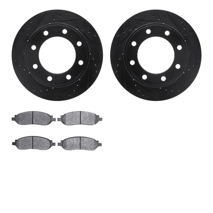 8202-99199 Drilled/Slotted Rotors w/Heavy-Duty Brake Pads Kit [Silver], 2005-2007 Ford/Lincoln/Mercury/Mazda, Position: Rear