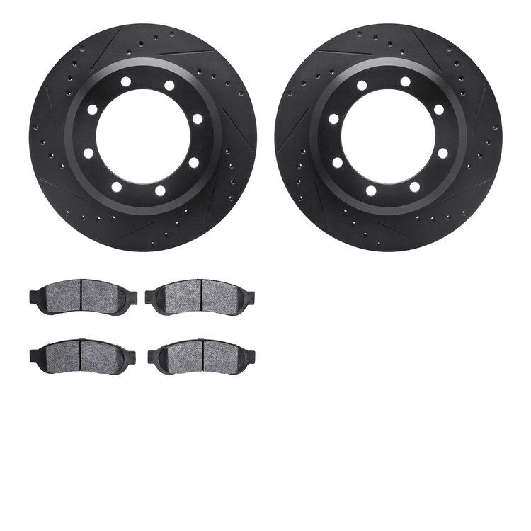 8202-99201 Drilled/Slotted Rotors w/Heavy-Duty Brake Pads Kit [Silver], 2005-2010 Ford/Lincoln/Mercury/Mazda, Position: Rear