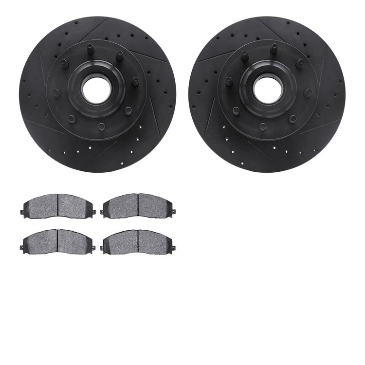 8202-99230 Drilled/Slotted Rotors w/Heavy-Duty Brake Pads Kit [Silver], Fits Select Ford/Lincoln/Mercury/Mazda, Position: Front