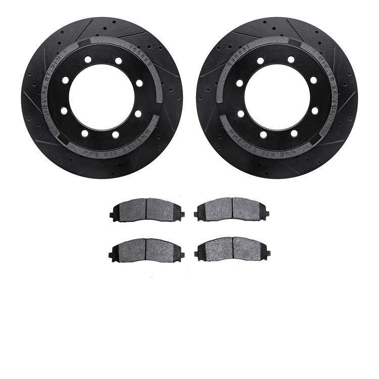 8202-99231 Drilled/Slotted Rotors w/Heavy-Duty Brake Pads Kit [Silver], Fits Select Ford/Lincoln/Mercury/Mazda, Position: Rear