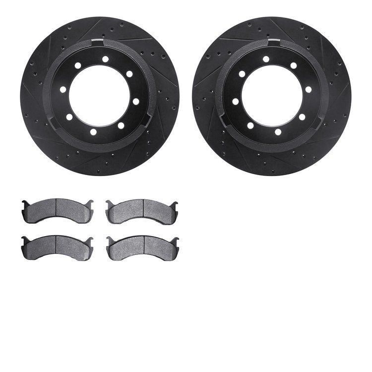 8202-99249 Drilled/Slotted Rotors w/Heavy-Duty Brake Pads Kit [Silver], Fits Select Ford/Lincoln/Mercury/Mazda, Position: Rear