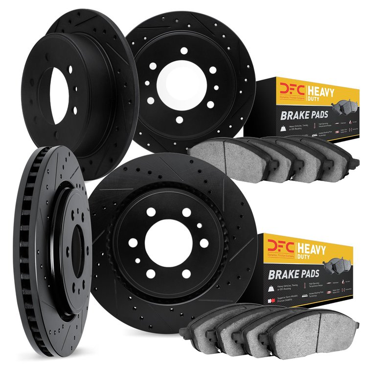 8204-40213 Drilled/Slotted Rotors w/Heavy-Duty Brake Pads Kit [Silver], 2007-2018 Multiple Makes/Models, Position: Front and Rea