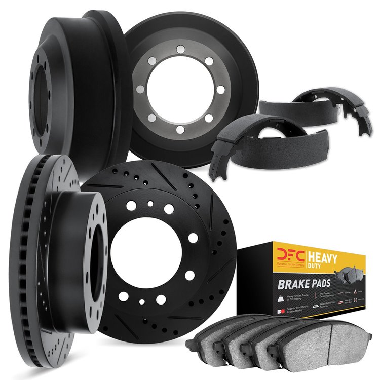 8204-48088 Drilled/Slotted Rotors w/Heavy-Duty Brake Pads/Drums & Shoes Kit [Silver], 1985-2005 Multiple Makes/Models, Position: