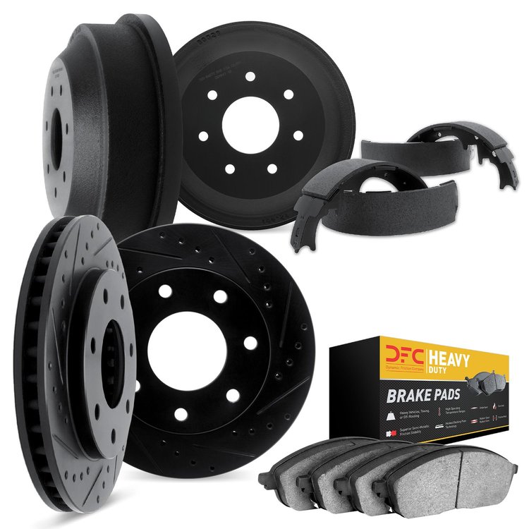 8204-54216 Drilled/Slotted Rotors w/Heavy-Duty Brake Pads/Drums & Shoes Kit [Silver], 1997-2004 Ford/Lincoln/Mercury/Mazda, Posi