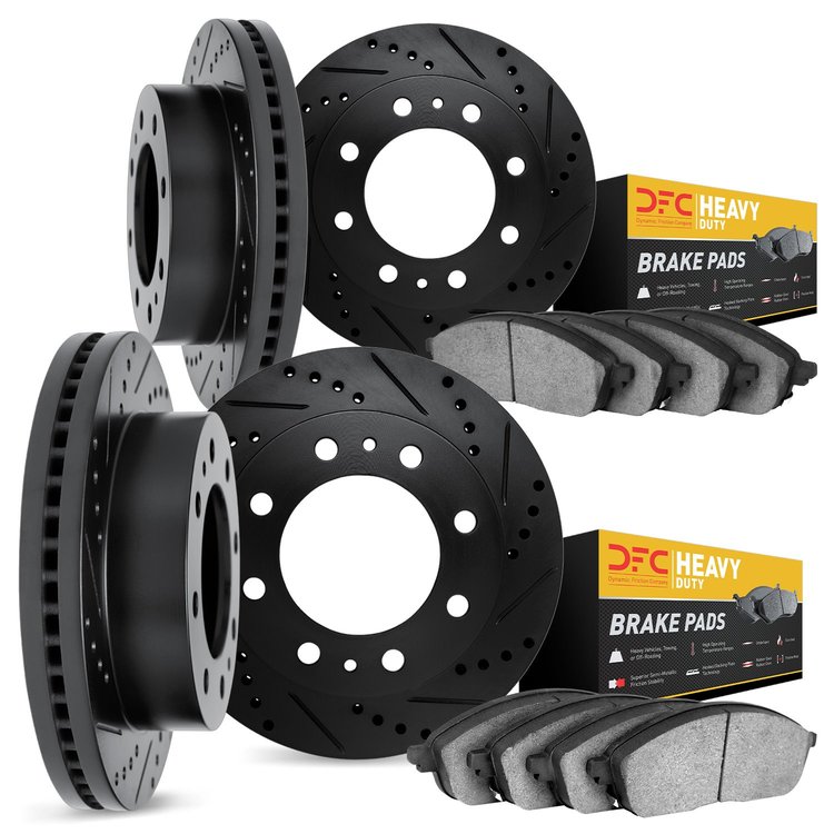 8204-99034 Drilled/Slotted Rotors w/Heavy-Duty Brake Pads Kit [Silver], 1999-2000 Ford/Lincoln/Mercury/Mazda, Position: Front an