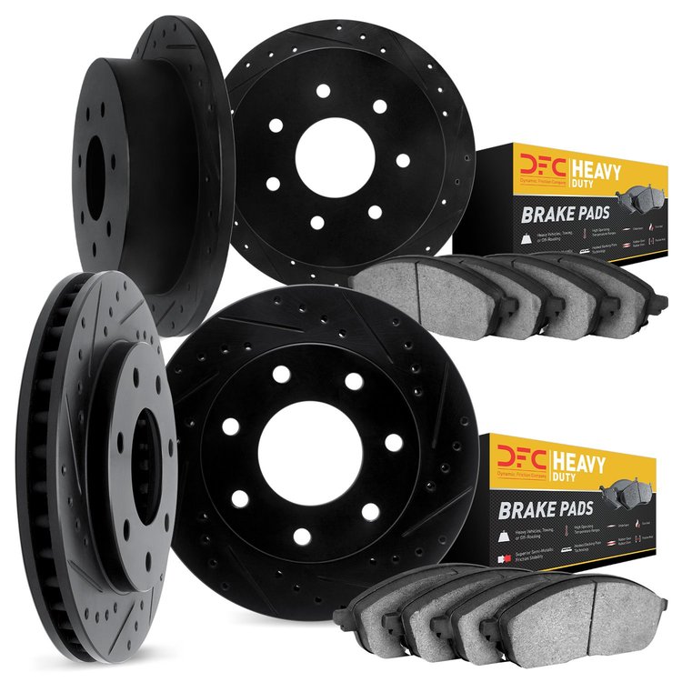 8204-99050 Drilled/Slotted Rotors w/Heavy-Duty Brake Pads Kit [Silver], 1997-2002 Ford/Lincoln/Mercury/Mazda, Position: Front an