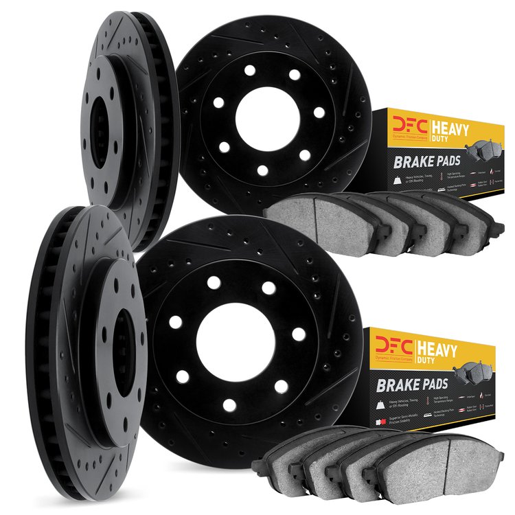 8204-99084 Drilled/Slotted Rotors w/Heavy-Duty Brake Pads Kit [Silver], 2010-2011 Ford/Lincoln/Mercury/Mazda, Position: Front an