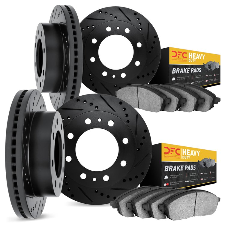 8204-99104 Drilled/Slotted Rotors w/Heavy-Duty Brake Pads Kit [Silver], Fits Select Ford/Lincoln/Mercury/Mazda, Position: Front 