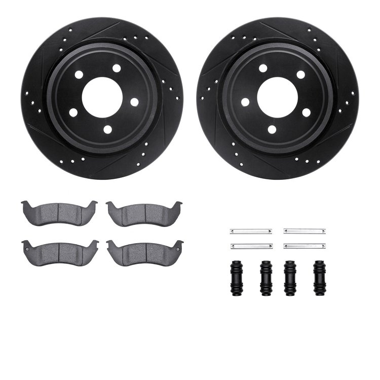 8212-54003 Drilled/Slotted Rotors w/Heavy-Duty Brake Pads Kit & Hardware [Black], 2010-2011 Ford/Lincoln/Mercury/Mazda, Position