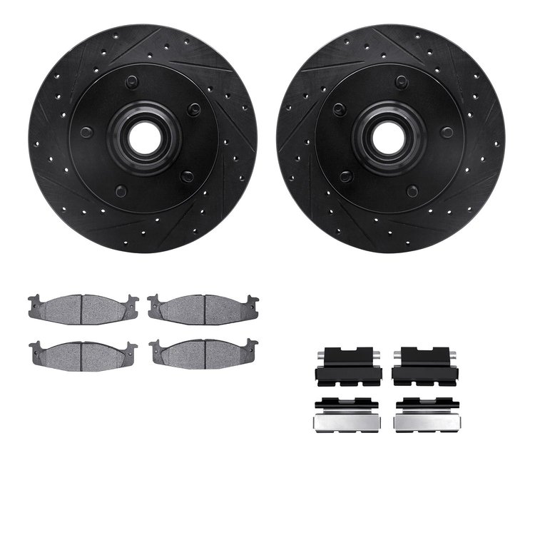 8212-99111 Drilled/Slotted Rotors w/Heavy-Duty Brake Pads Kit & Hardware [Black], 1994-2003 Ford/Lincoln/Mercury/Mazda, Position