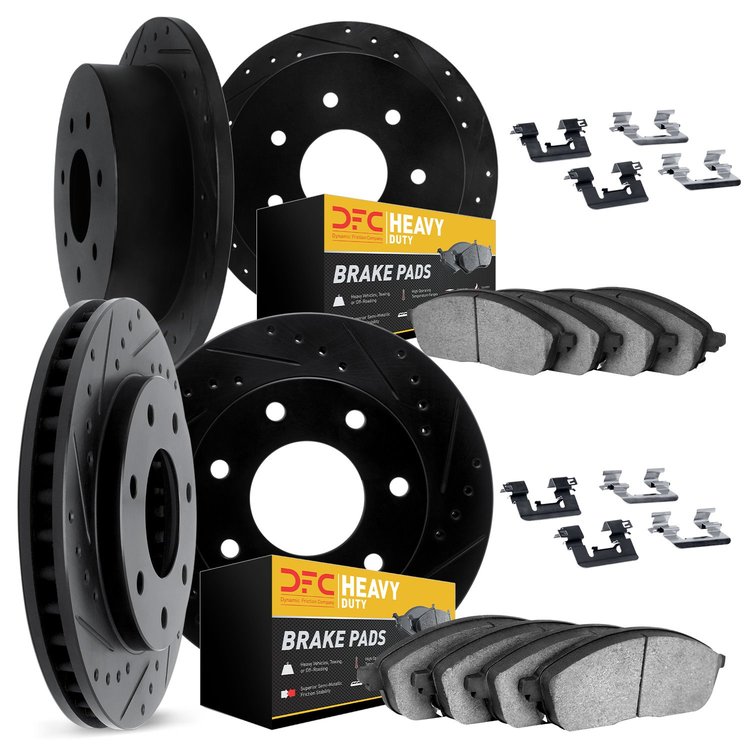 8214-54032 Drilled/Slotted Rotors w/Heavy-Duty Brake Pads Kit & Hardware [Black], 1997-2004 Ford/Lincoln/Mercury/Mazda, Position
