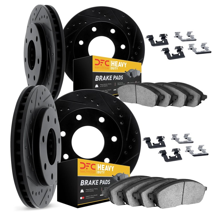 8214-54064 Drilled/Slotted Rotors w/Heavy-Duty Brake Pads Kit & Hardware [Black], 2004-2008 Ford/Lincoln/Mercury/Mazda, Position