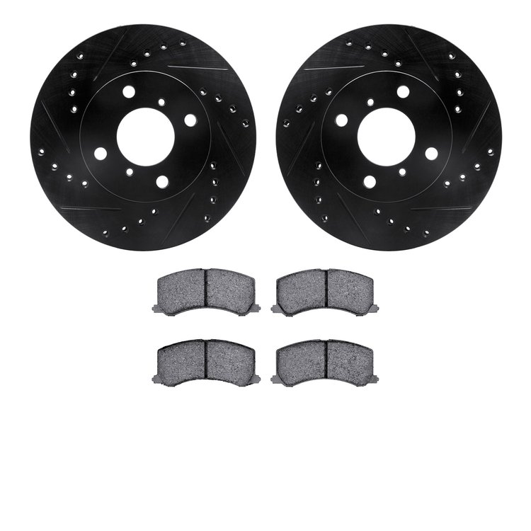 8302-01007 Drilled/Slotted Brake Rotors with 3000-Series Ceramic Brake Pads Kit [Black], 1999-2002 Suzuki, Position: Front