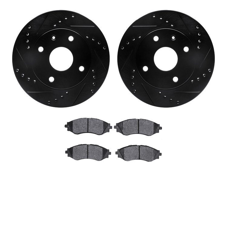 8302-01010 Drilled/Slotted Brake Rotors with 3000-Series Ceramic Brake Pads Kit [Black], 2004-2010 Multiple Makes/Models, Positi