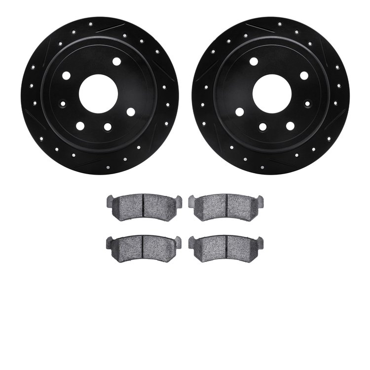 8302-01016 Drilled/Slotted Brake Rotors with 3000-Series Ceramic Brake Pads Kit [Black], 2004-2007 Multiple Makes/Models, Positi