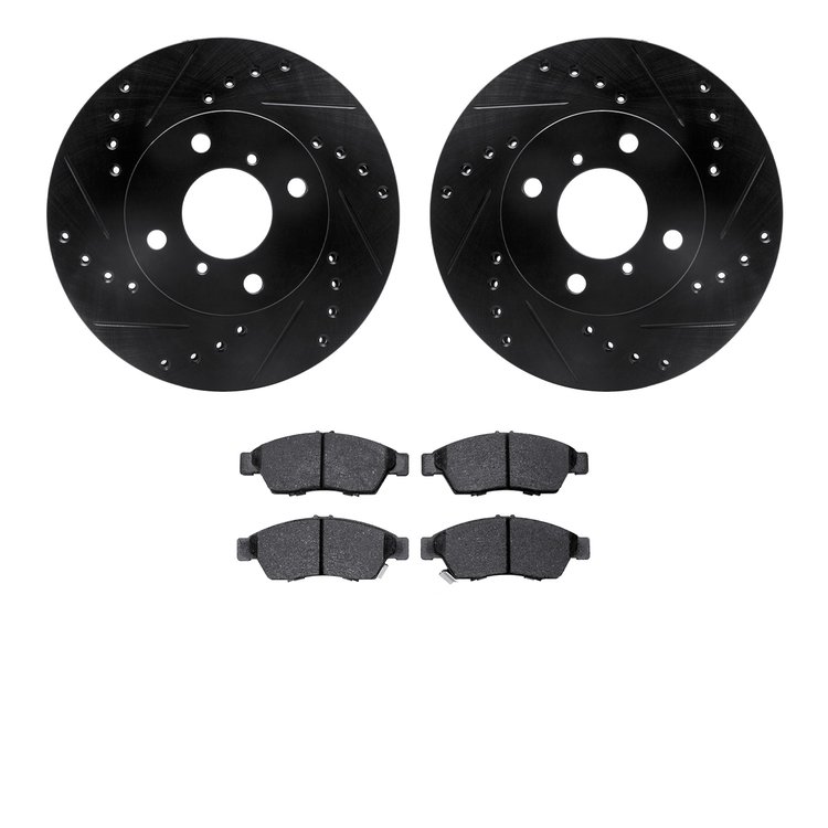 8302-01019 Drilled/Slotted Brake Rotors with 3000-Series Ceramic Brake Pads Kit [Black], 2006-2007 Suzuki, Position: Front