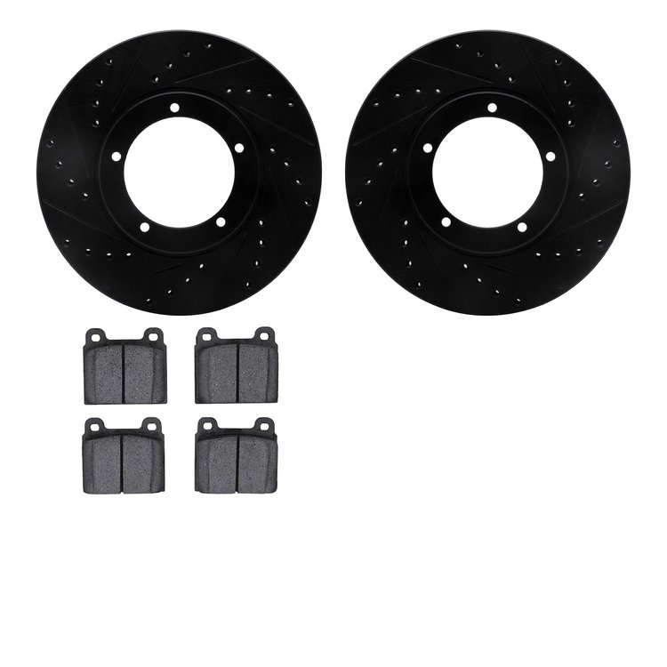 8302-02004 Drilled/Slotted Brake Rotors with 3000-Series Ceramic Brake Pads Kit [Black], 1969-1977 Porsche, Position: Front