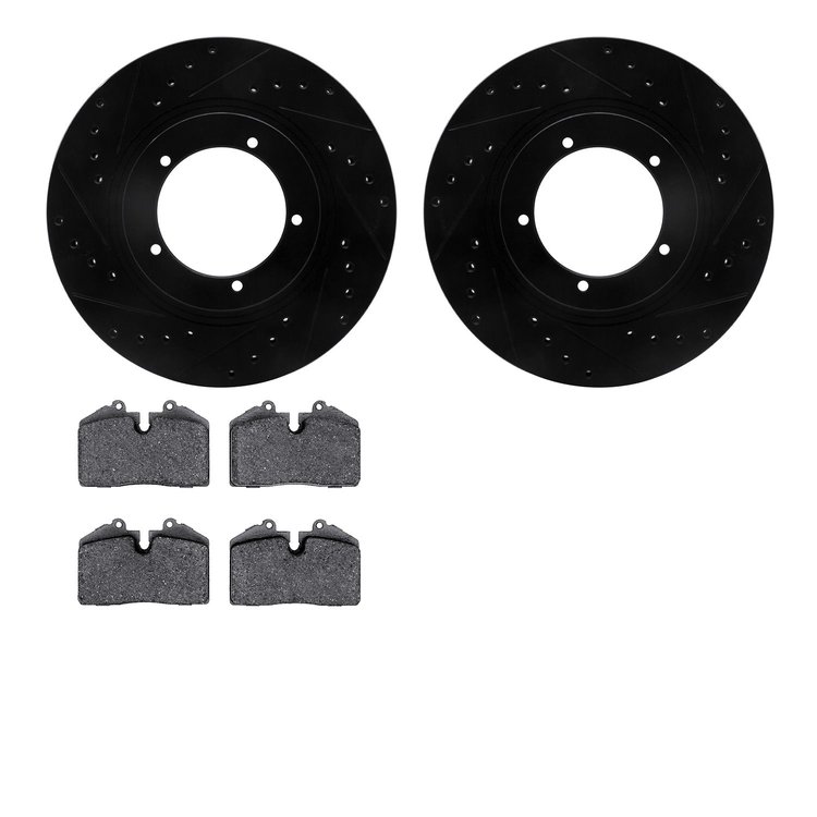 8302-02014 Drilled/Slotted Brake Rotors with 3000-Series Ceramic Brake Pads Kit [Black], 1986-1986 Porsche, Position: Front