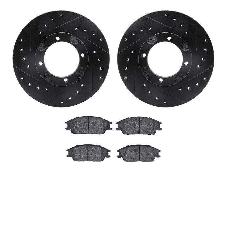 8302-03005 Drilled/Slotted Brake Rotors with 3000-Series Ceramic Brake Pads Kit [Black], 1987-1999 Multiple Makes/Models, Positi