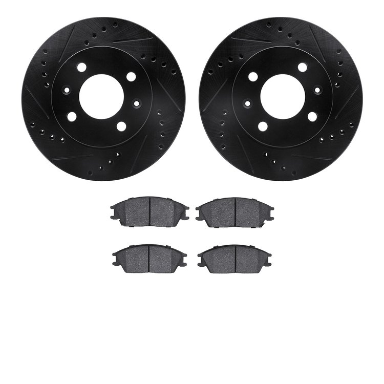 8302-03007 Drilled/Slotted Brake Rotors with 3000-Series Ceramic Brake Pads Kit [Black], 2003-2006 Multiple Makes/Models, Positi