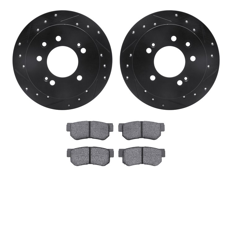 8302-03019 Drilled/Slotted Brake Rotors with 3000-Series Ceramic Brake Pads Kit [Black], 2007-2009 Kia/Hyundai/Genesis, Position