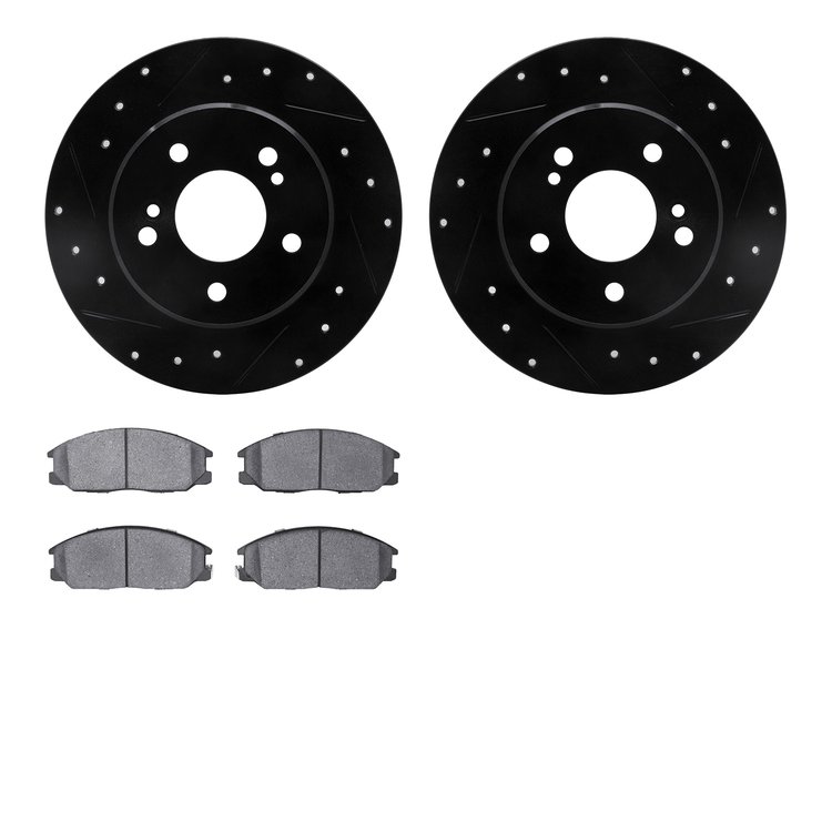 8302-03021 Drilled/Slotted Brake Rotors with 3000-Series Ceramic Brake Pads Kit [Black], 2001-2003 Kia/Hyundai/Genesis, Position